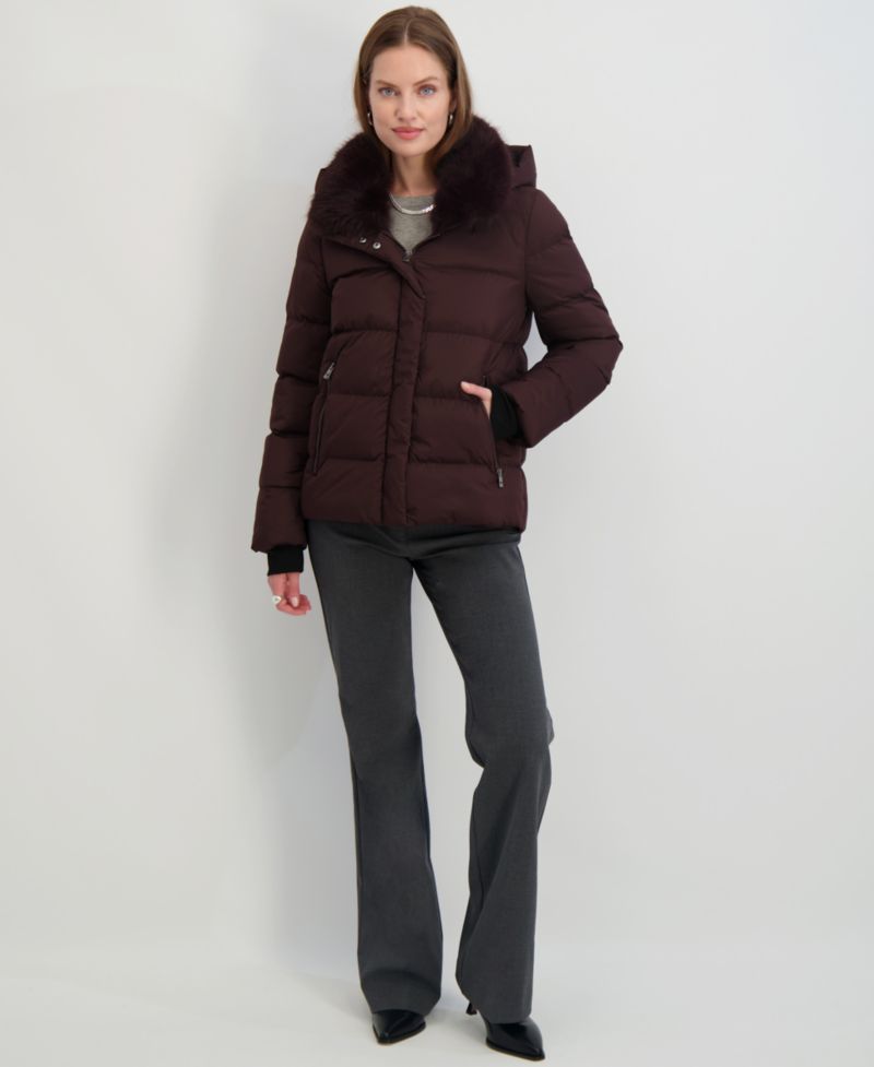 Women's Faux-Fur-Collar Hooded Puffer Coat