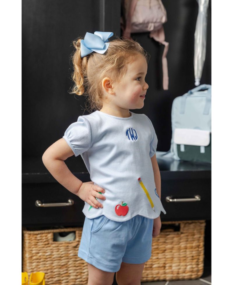 Big Girls (2T - 8) Knit Short Set with School Supplies