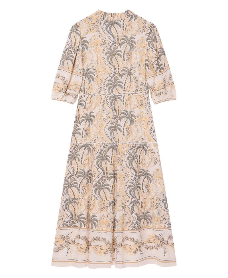 Women's Palm-Print V-Neck 3/4-Sleeve Maxi Dress