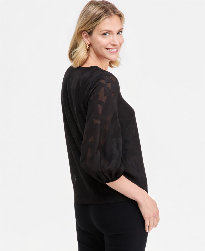 Petite 3/4-Sleeve V-Neck Paisley Blouse