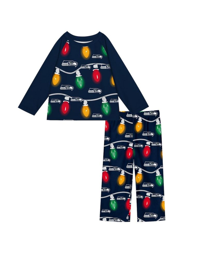 Big Boys and Girls 2-Piece Seattle Seahawks Garland Holiday Long Sleeve Pajama Set
