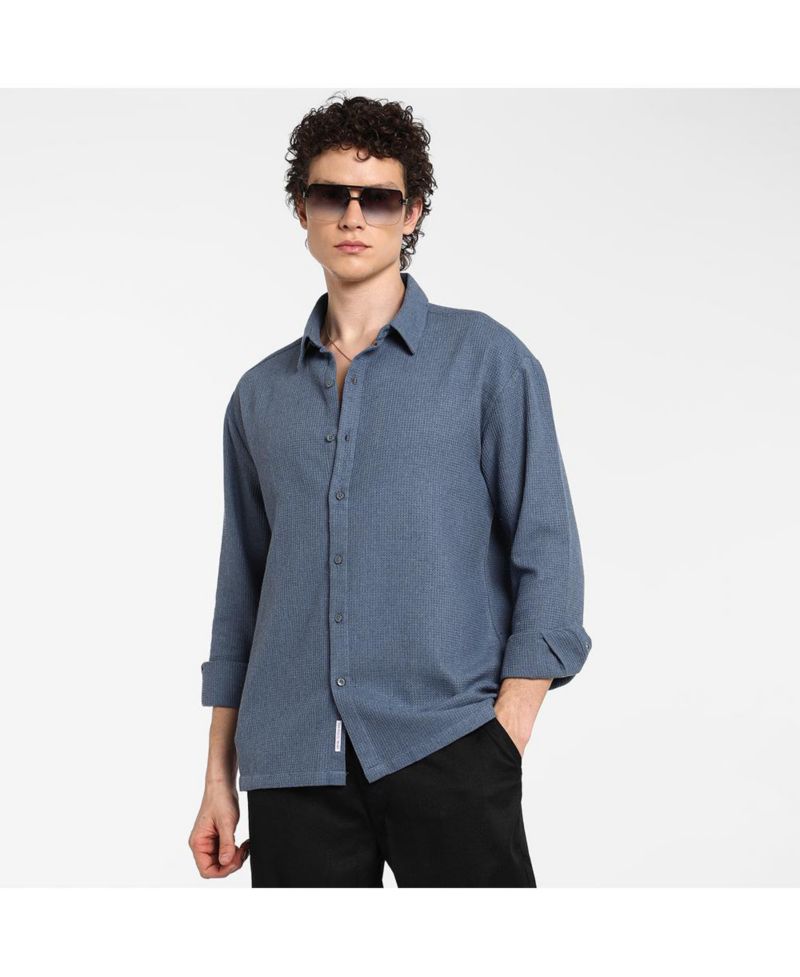 Men's Lapis Blue Waffle-Knit Shirt