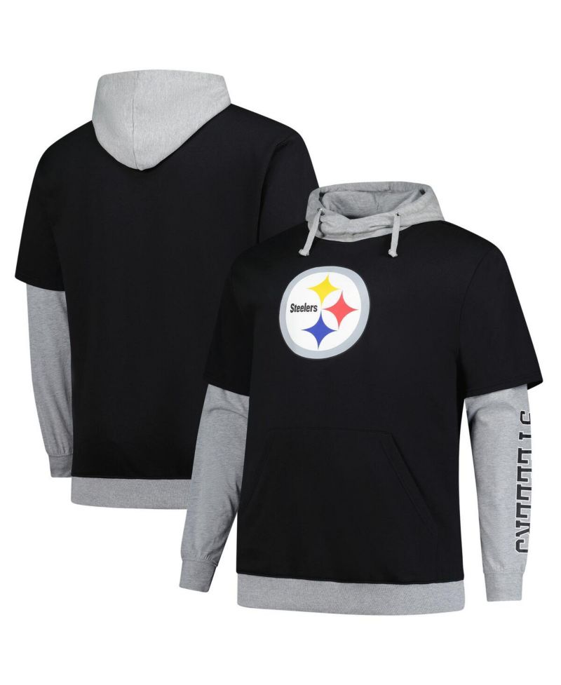 Men's Black/Heather Gray Pittsburgh Steelers Big & Tall Twofer Pullover Hoodie