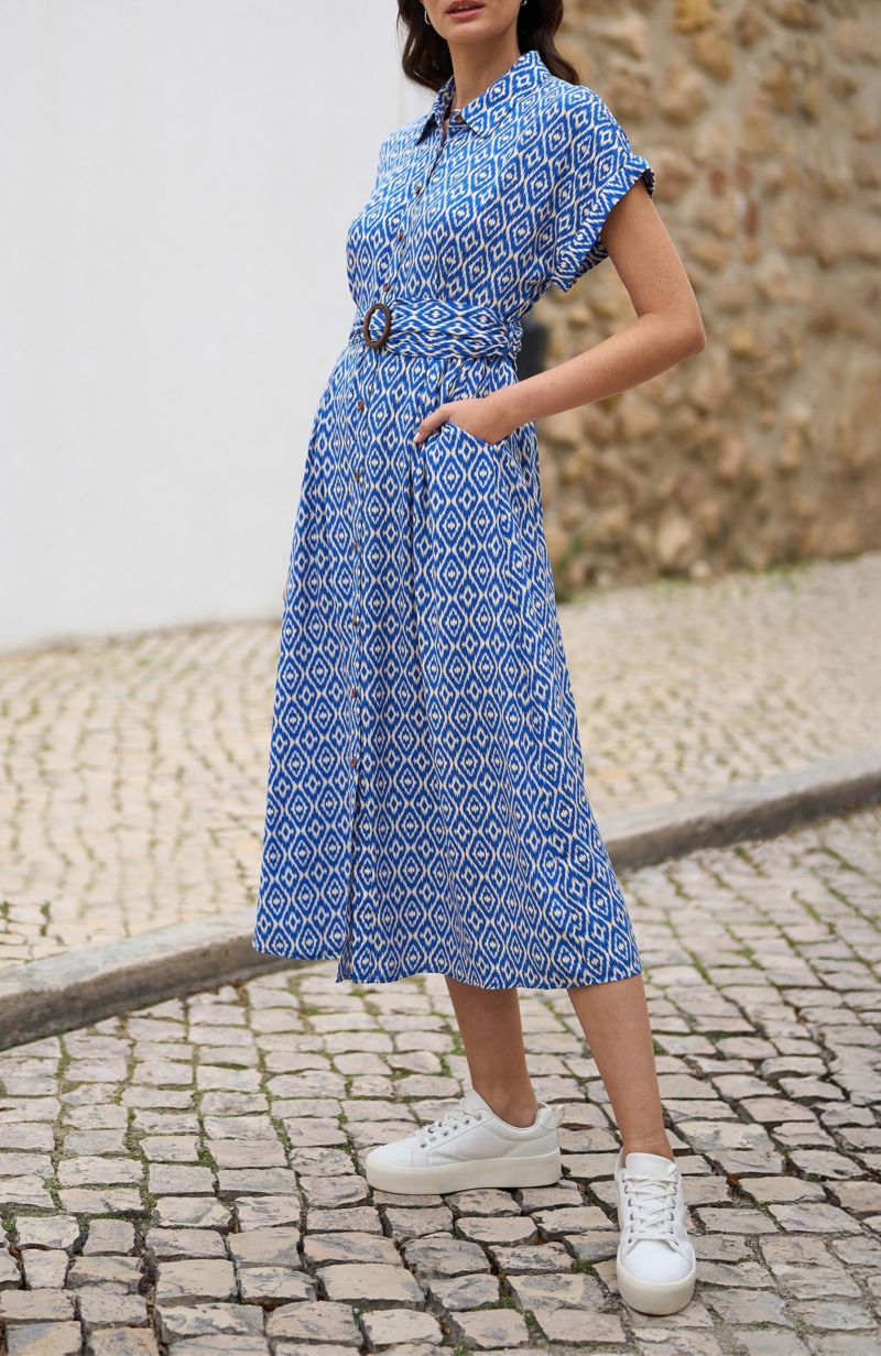 Women's Belted Midi Shirt Dress