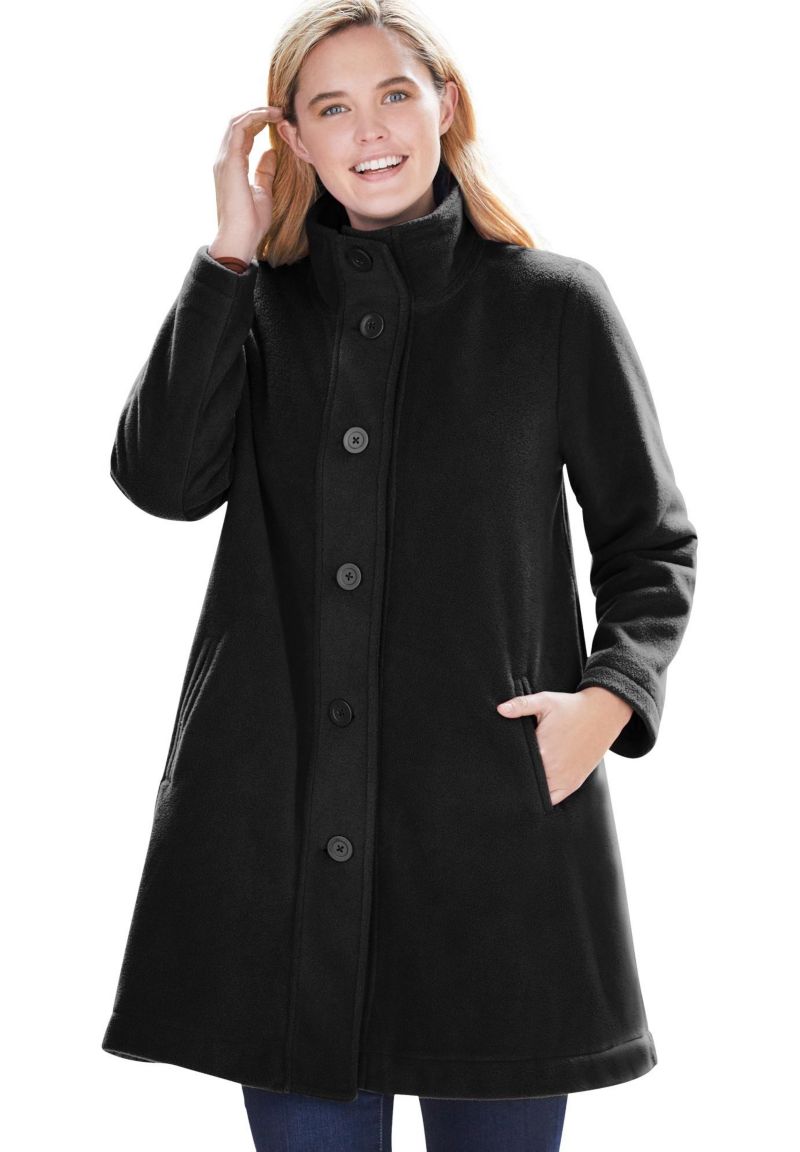 Plus Size Fleece Swing Funnel-Neck Coat