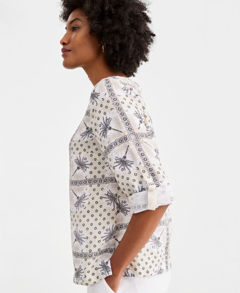 Petite 100% Linen Cuffed Top