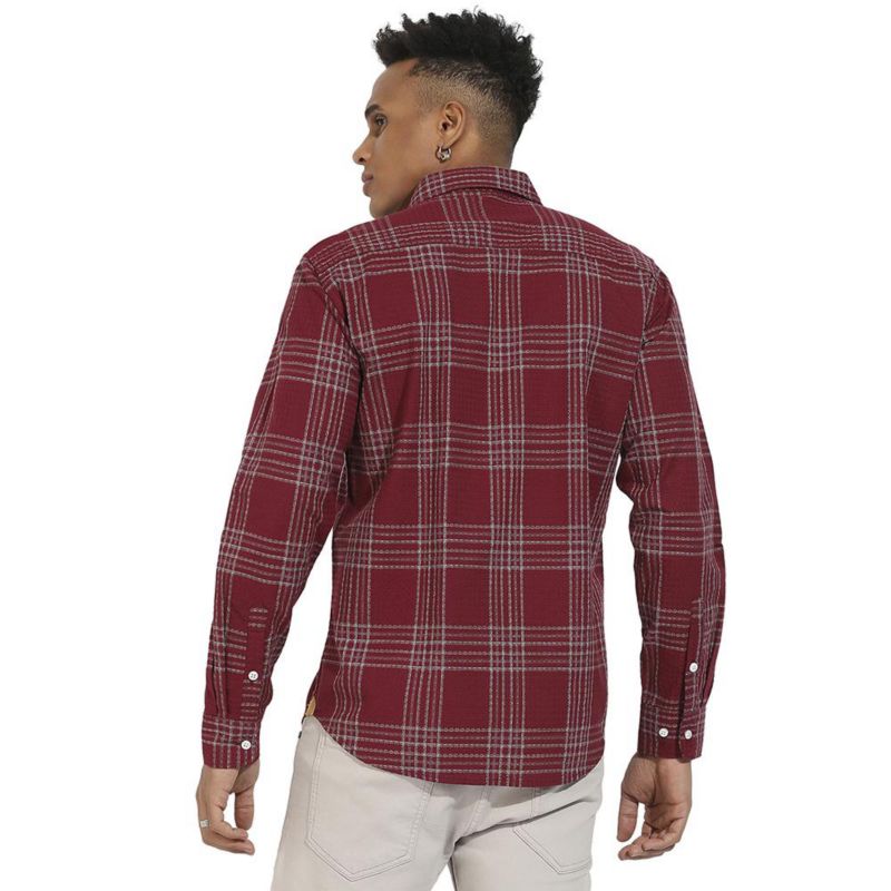 Men's Maroon Red Chalk Tartan Plaid Shirt