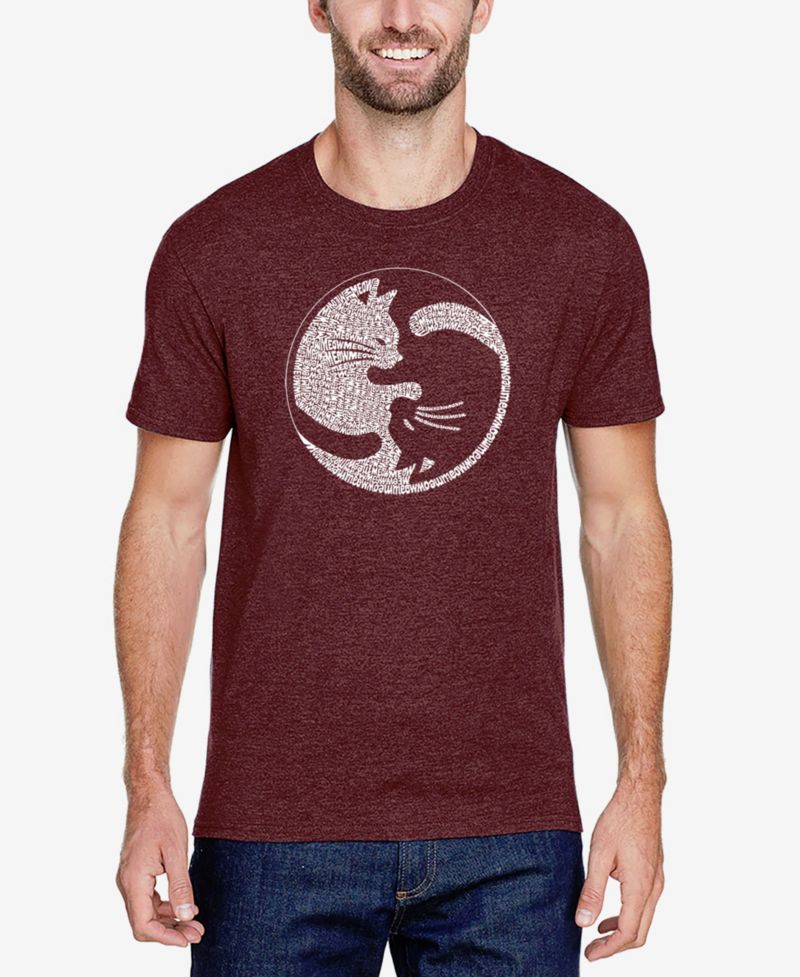 Men's Cotton/Poly Blend Word Art T-shirt - Yin Yang Cat