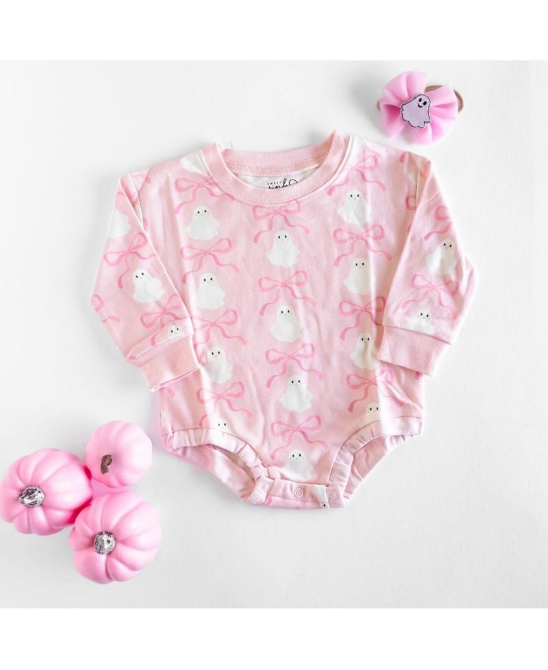Baby Girl Coquette Ghost Halloween Long Sleeve Romper