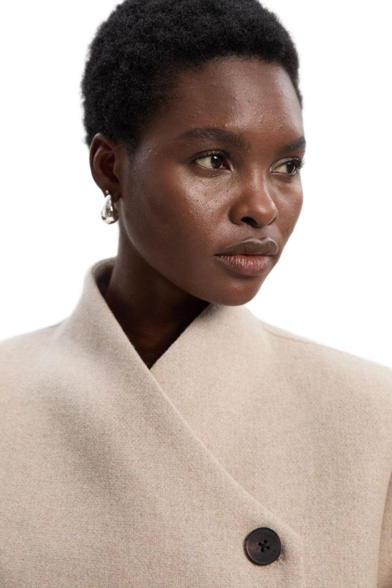 Women's Wool Wrap Neck Tailored Belted Midi Coat