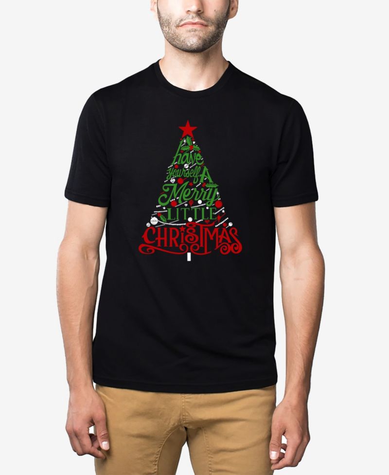 Men's Cotton/Poly Blend Word Art T-Shirt - Merry Little Christmas Tree