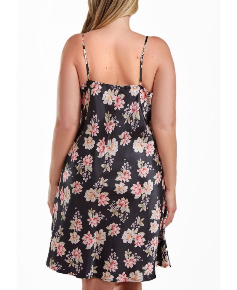 Cyrus Plus Size Ultra Soft Floral Satin Chemise in Bias Cut Silhouette