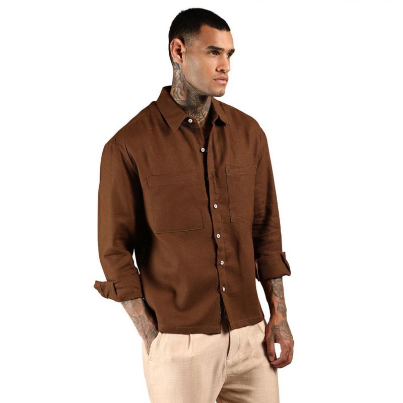 Men's Chocolate Brown Solid Canvas Utility Shirt