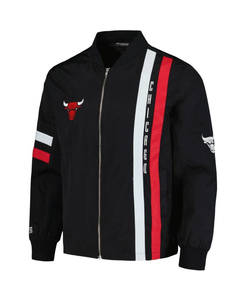 Men's and Women's Black Chicago Bulls Stitch Applique Full-Zip Bomber Jacket