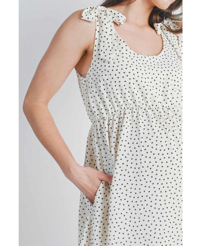Women's Empire Waist Polka Dot Tie-Shoulder Dress