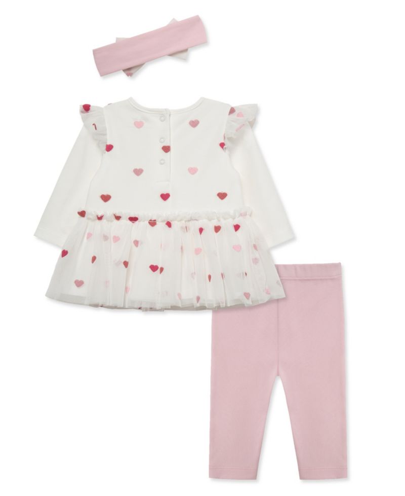Baby Girls' Hearts Print Tutu Top, Leggings and Headband, 3-Piece Set
