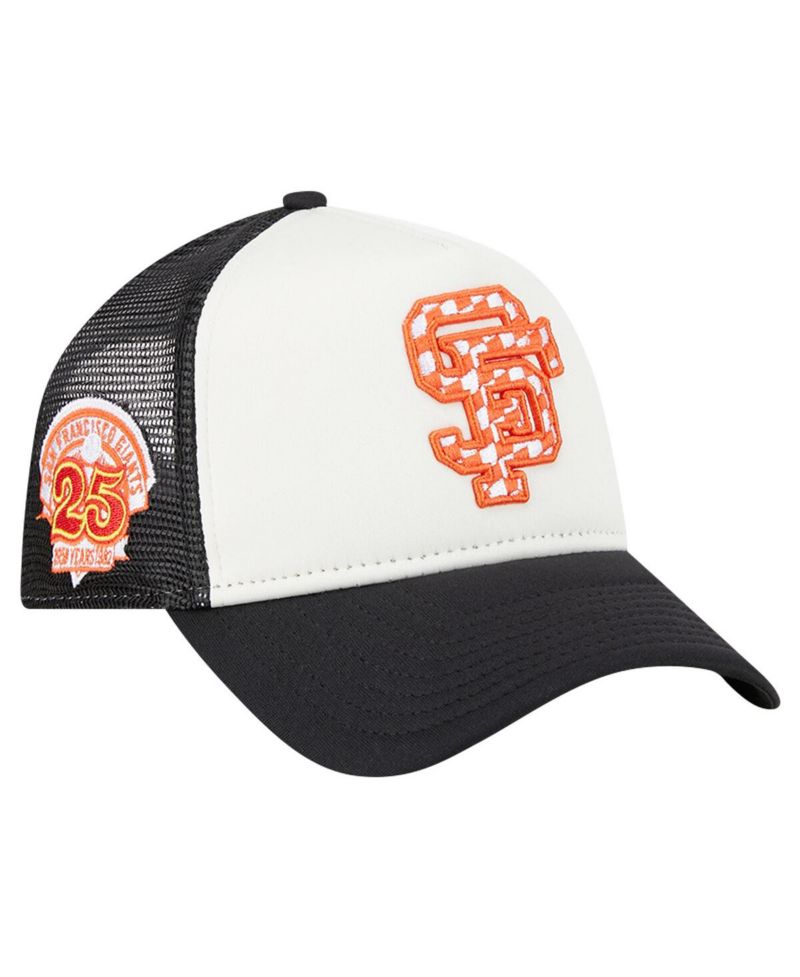 Men's White/Black San Francisco Giants Checkered Flag A-Frame Trucker 9FORTY Adjustable Hat