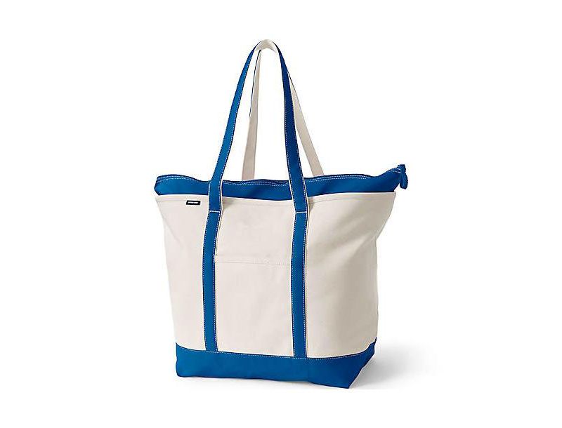 Extra Large 5 Pocket Zip Top Long Handle Canvas Tote Bag