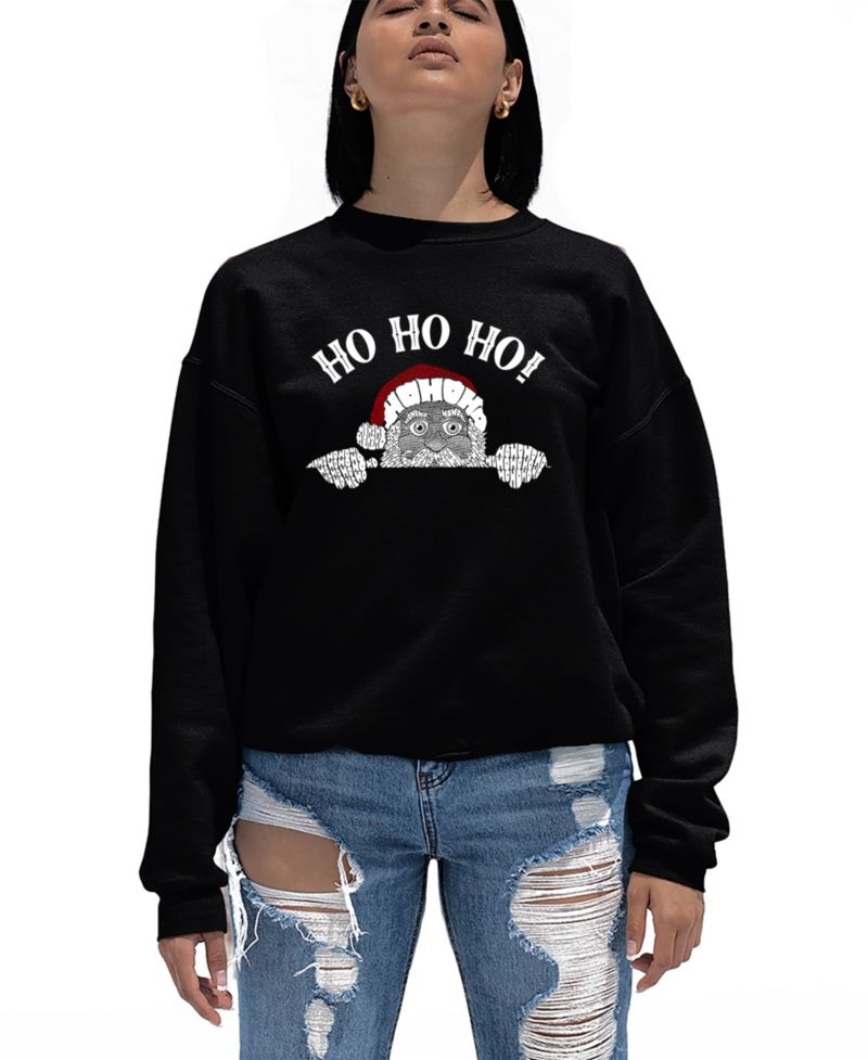 Women's Peeking Santa Word Art Crew Neck Sweatshirt
