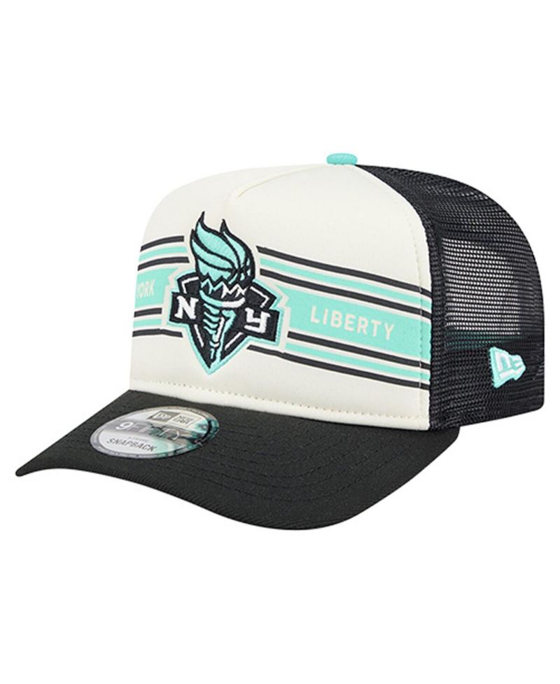 Men's and Women's White/Black New York Liberty Banner Foam Front 9FIFTY A-Frame Adjustable Trucker Hat