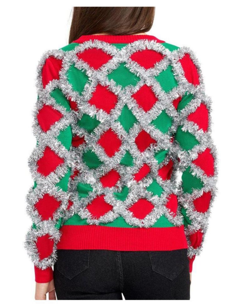 Women's Tacky Tinsel Holiday V-Neck Button-Front Cardigan