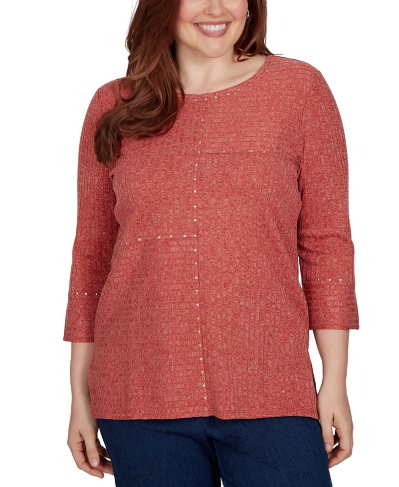 Petite Spliced Texture Metallic Studded Top
