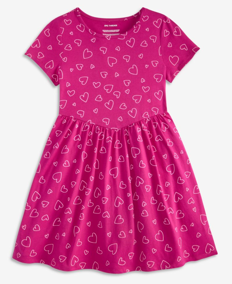 Girls' XS-XL Heart Toss Printed Cotton Dress