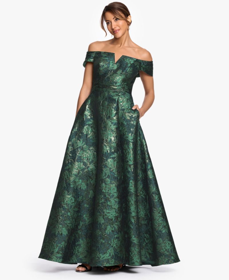 Women's Off-The-Shoulder Brocade Print Ball Gown