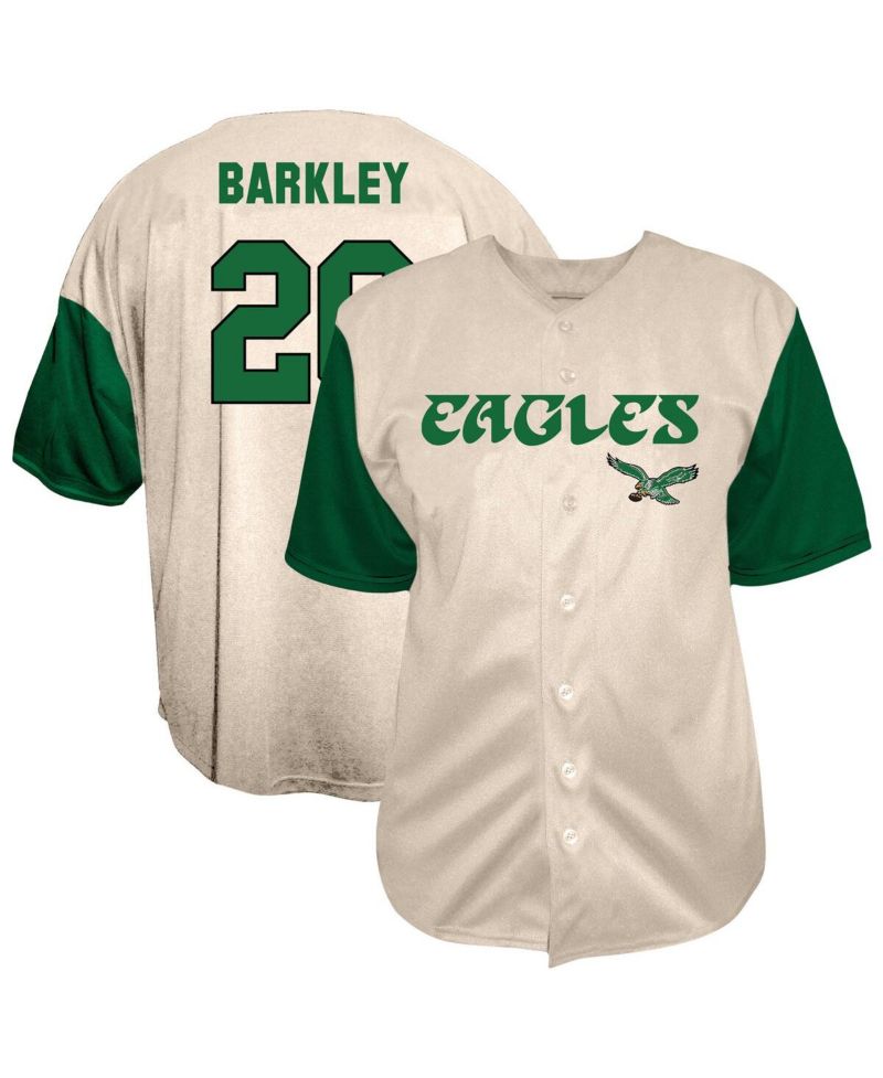 Men's Saquon Barkley Cream Philadelphia Eagles Big & Tall Baseball Button-Up Shirt