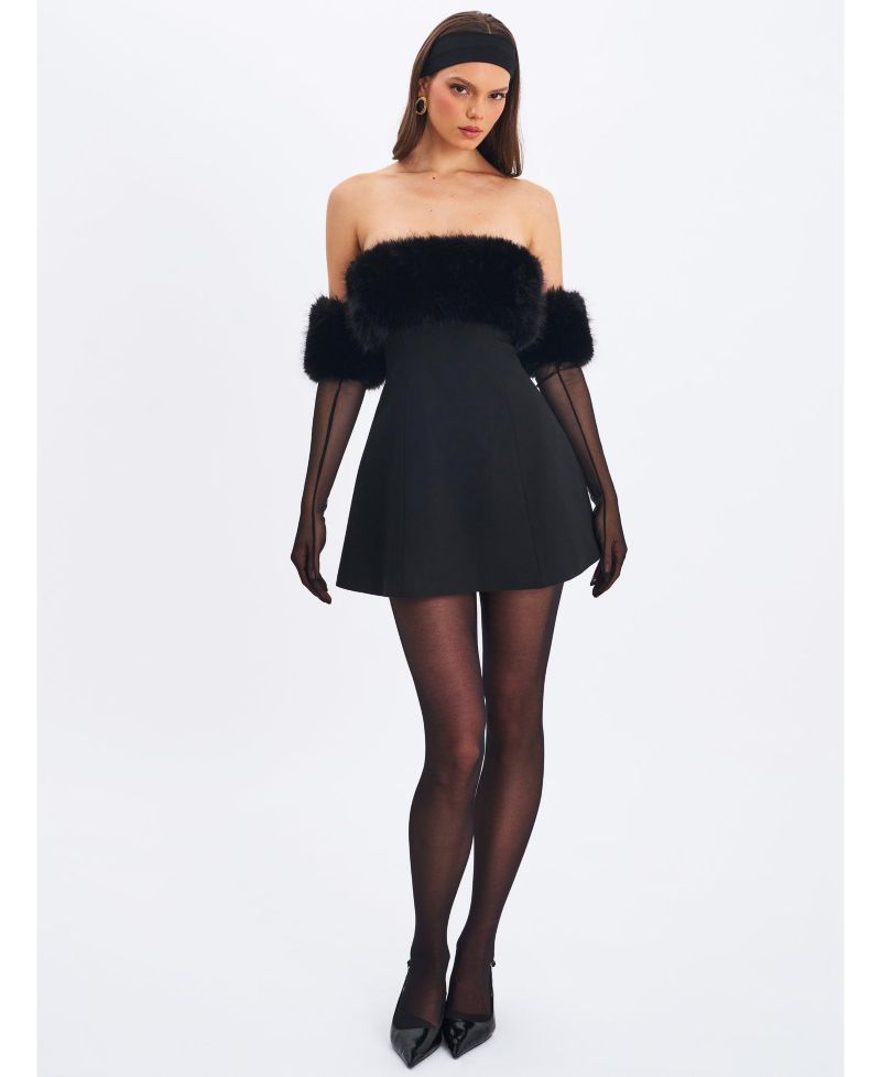 Women's Evelyn Fur-Trimmed Mini A-Line Dress