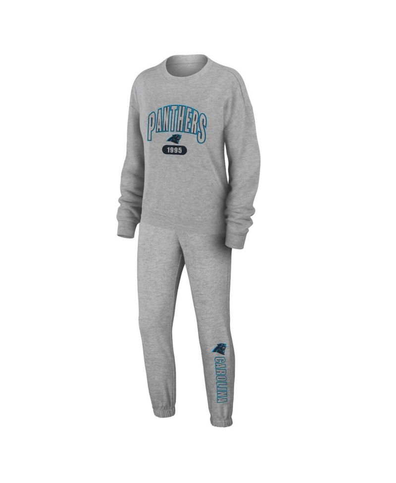 Women's 2-Piece Heather Gray Carolina Panthers Knit Long Sleeve Tri-Blend T-Shirt and Pants Sleep Set