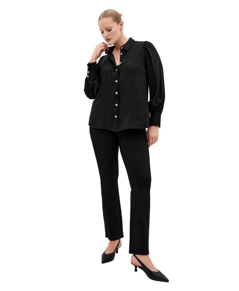 Plus Size Alana Long-Sleeve Collared Button-Detail Blouse