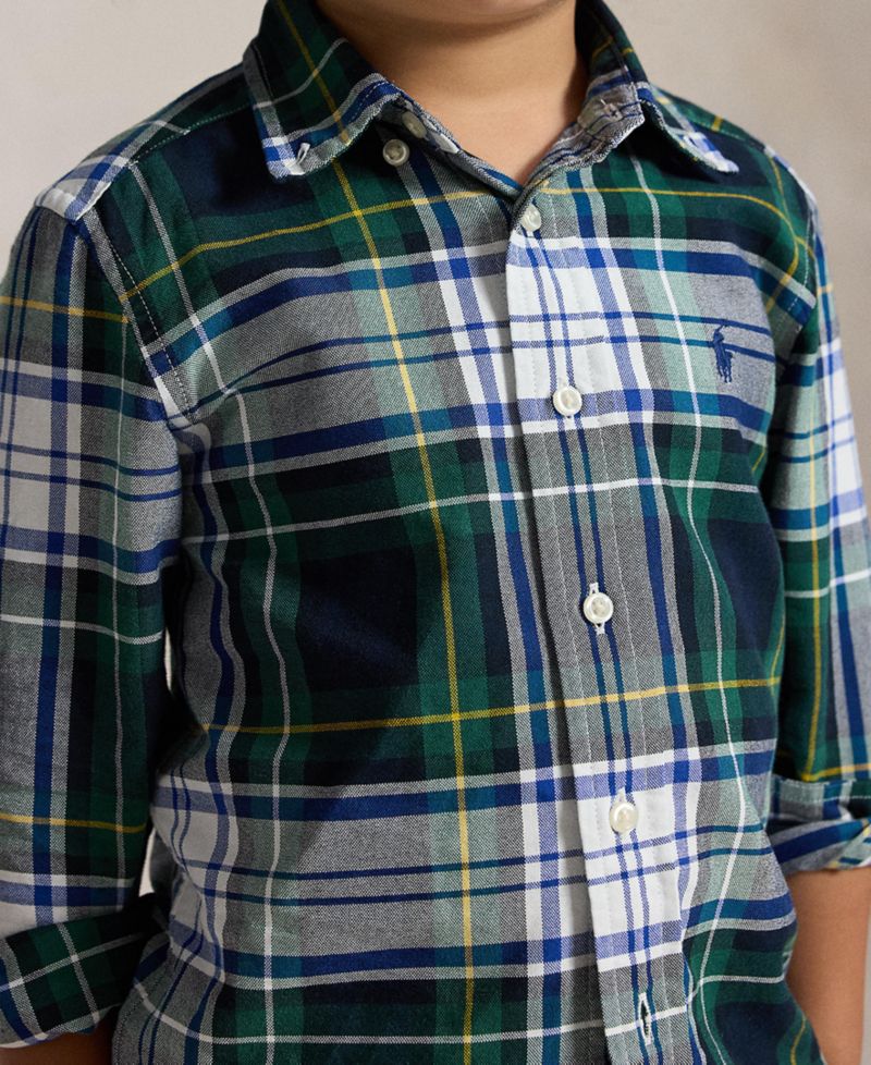 Boys' 2T-7 Plaid Cotton Oxford Shirt