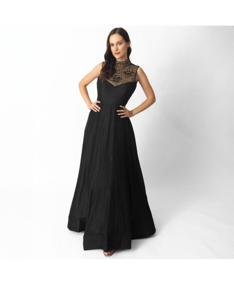 Women's Raw Silk Hand Embroidered Gown