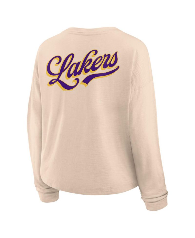 Women's Natural Los Angeles Lakers Boxed Out Drop Fashion Long Sleeve T-Shirt