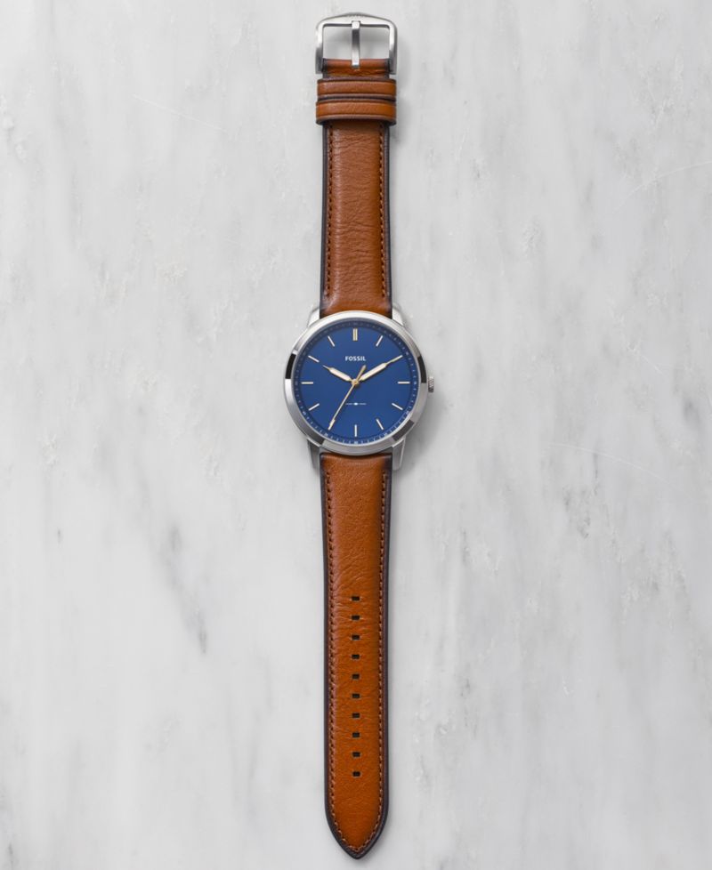 Men's The Minimalist Brown Leather Strap Watch 44mm