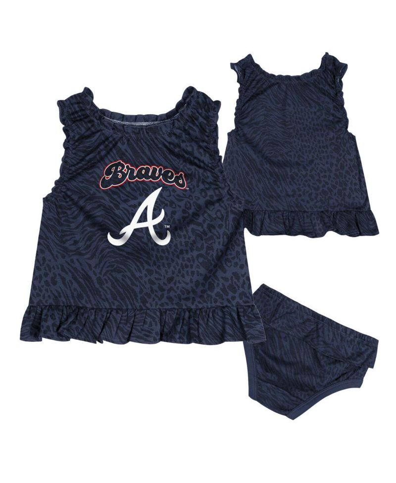 Baby Boys and Girls Navy Atlanta Braves Playground Dress Bloomers Set