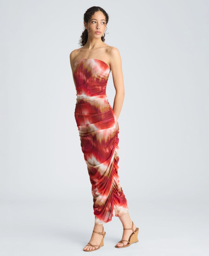 Women's Strapless Ruched Midi Dress