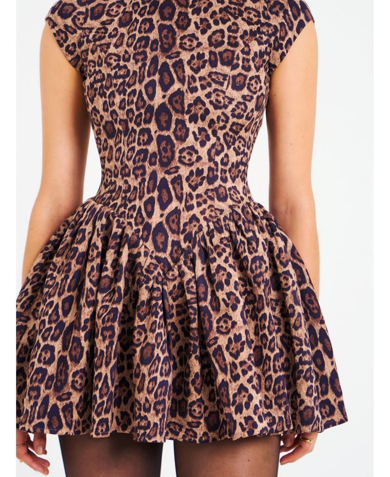 Women's Jacqueline Backless Cheetah Print Mini Puffy Dress