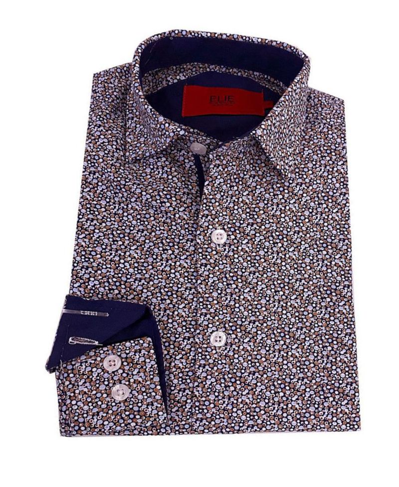 Little Boys Navy Printed Short Sleeve Slim Fit Shirt
