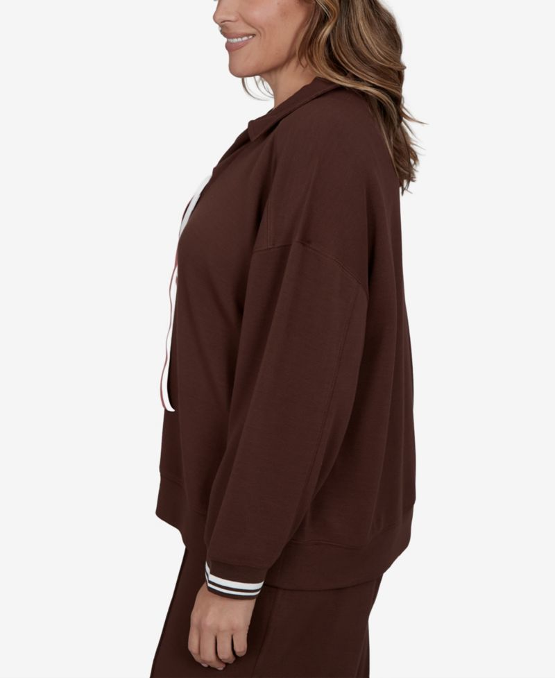 Plus Size Stripe Trim Drawstring Pullover Top