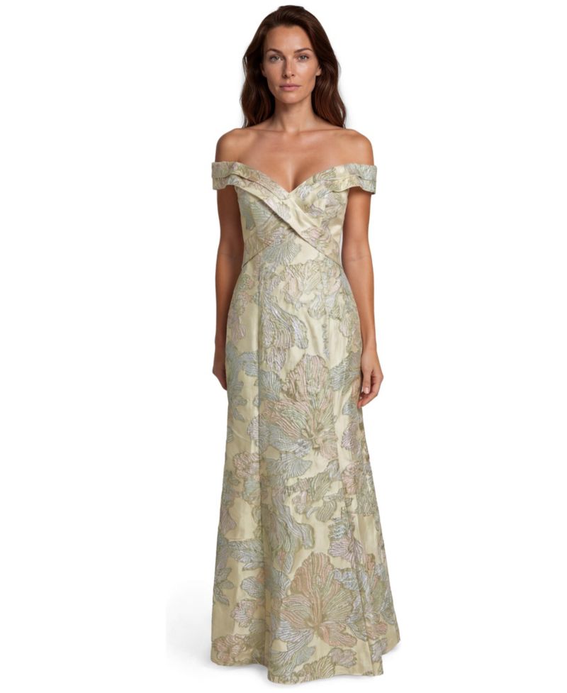 Women's Off-the-Shoulder Floral Jacquard Gown