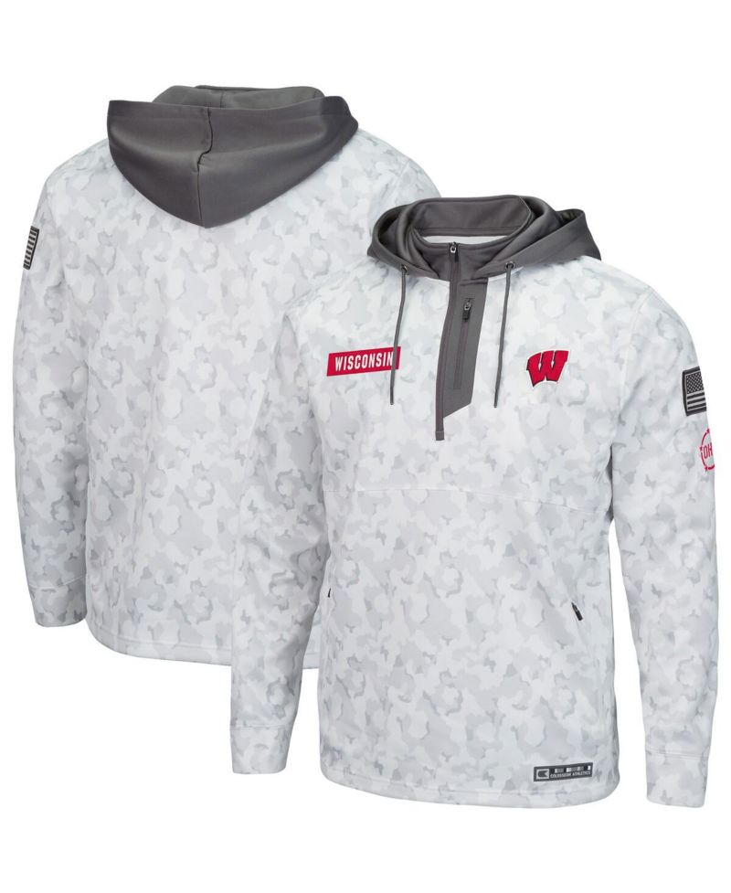 Men's Arctic Camo Wisconsin Badgers OHT Military-inspired Appreciation Quarter-zip Hoodie