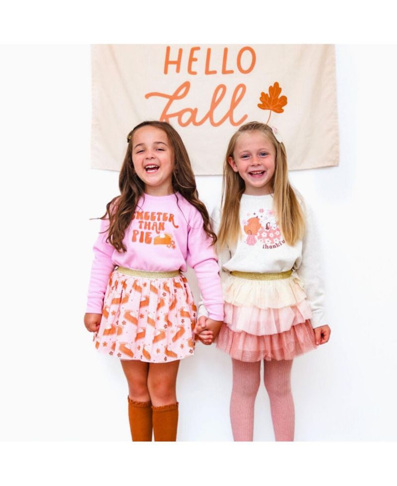 Little and Big Girls Thankful Pumpkin Daisy Thanksgiving Sweatshirt