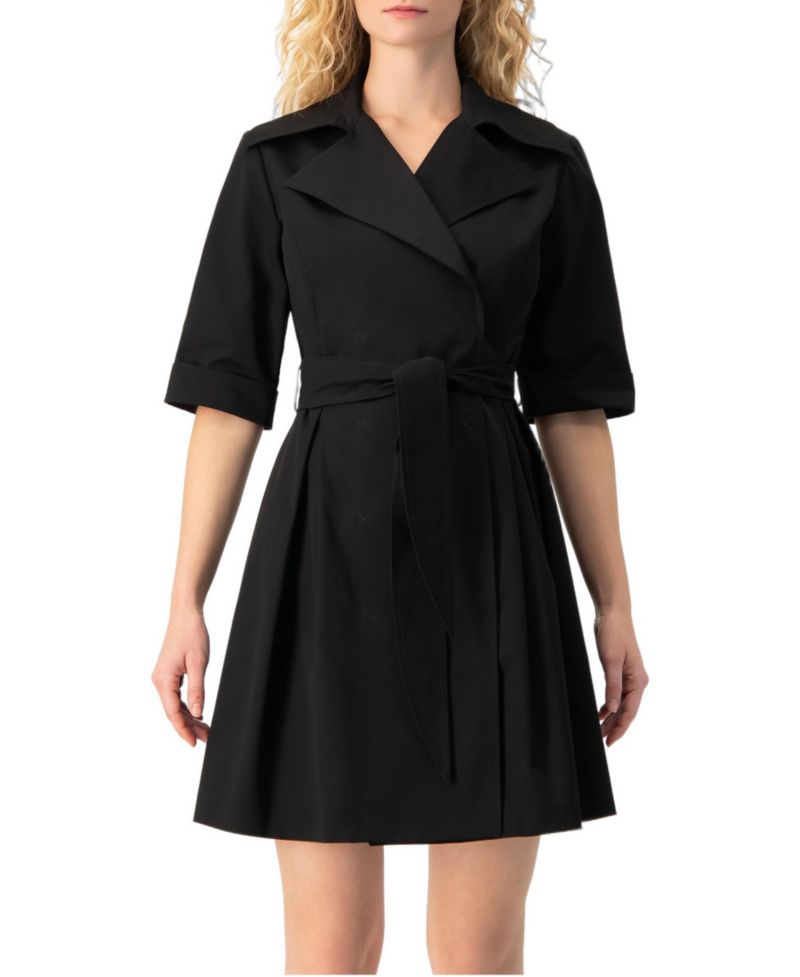 Women's Belted Collared Short-Sleeve Shirt Mini Dress
