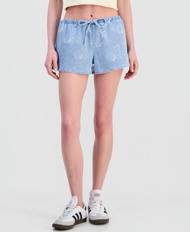 Juniors' Seashell-Print Drawstring Shorts