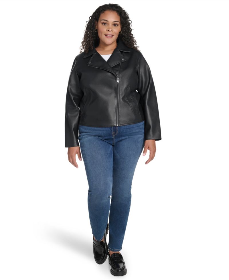 Plus Size Faux-Leather Long Sleeve Moto Jacket