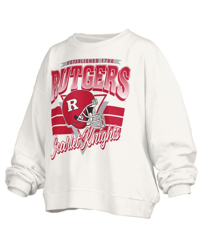 Women's White Rutgers Scarlet Knights Oversized Janice Retro Waist-Length Pullover Sweatshirt