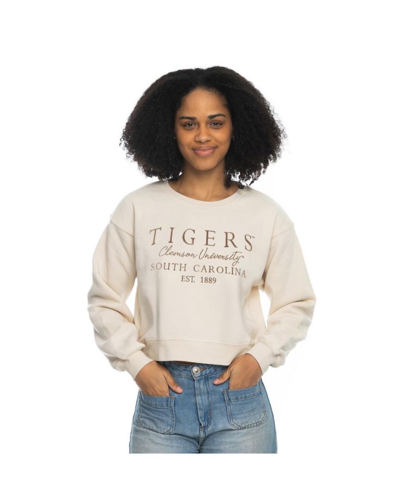 Women's Tan Clemson Tigers Cropped Crewneck Sweatshirt
