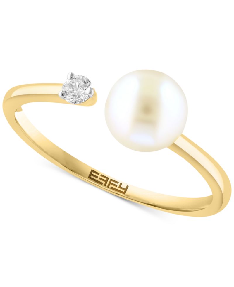 EFFY® Cultured Freshwater Pearl (6mm) & Diamond (1/20 ct. t.w.) Cuff Ring in 14k Gold